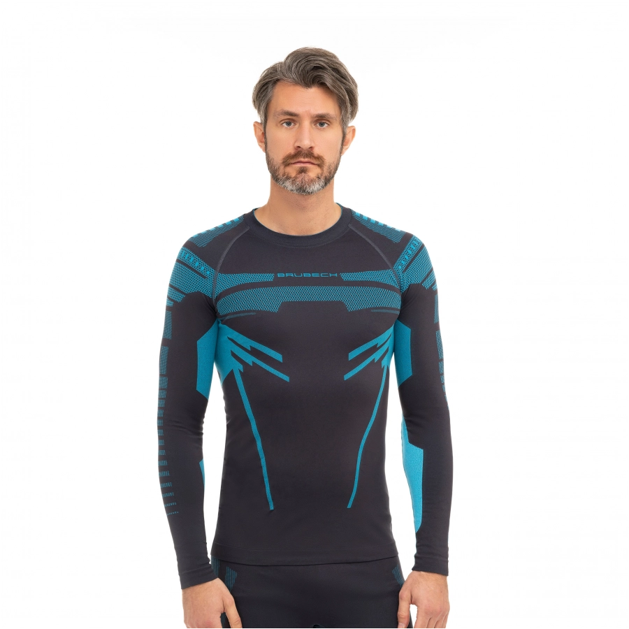 Bluza termoaktywna Brubeck DRY grafitowo - niebieska 3/4