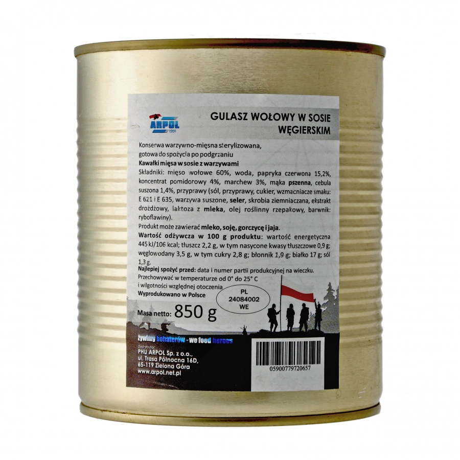 Gulasz Arpol wołowy w sosie węgierskim 850 g 1/4