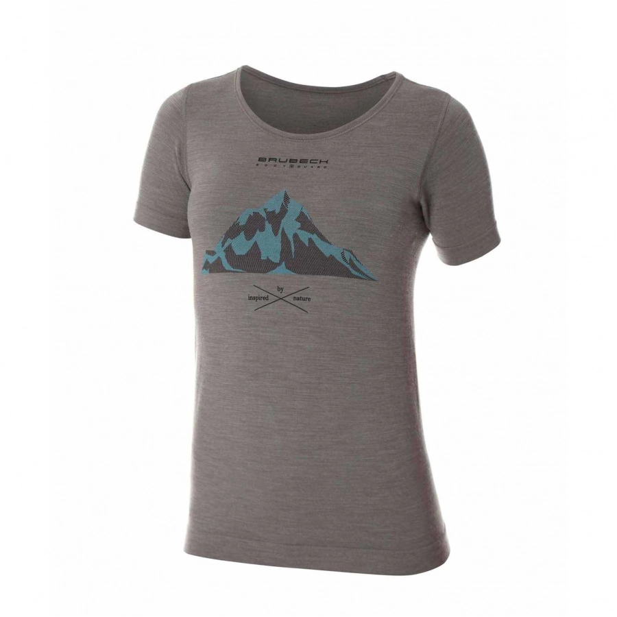 Koszulka Brubeck OUTDOOR WOOL PRO krótki rękaw szara damska góry 1/3