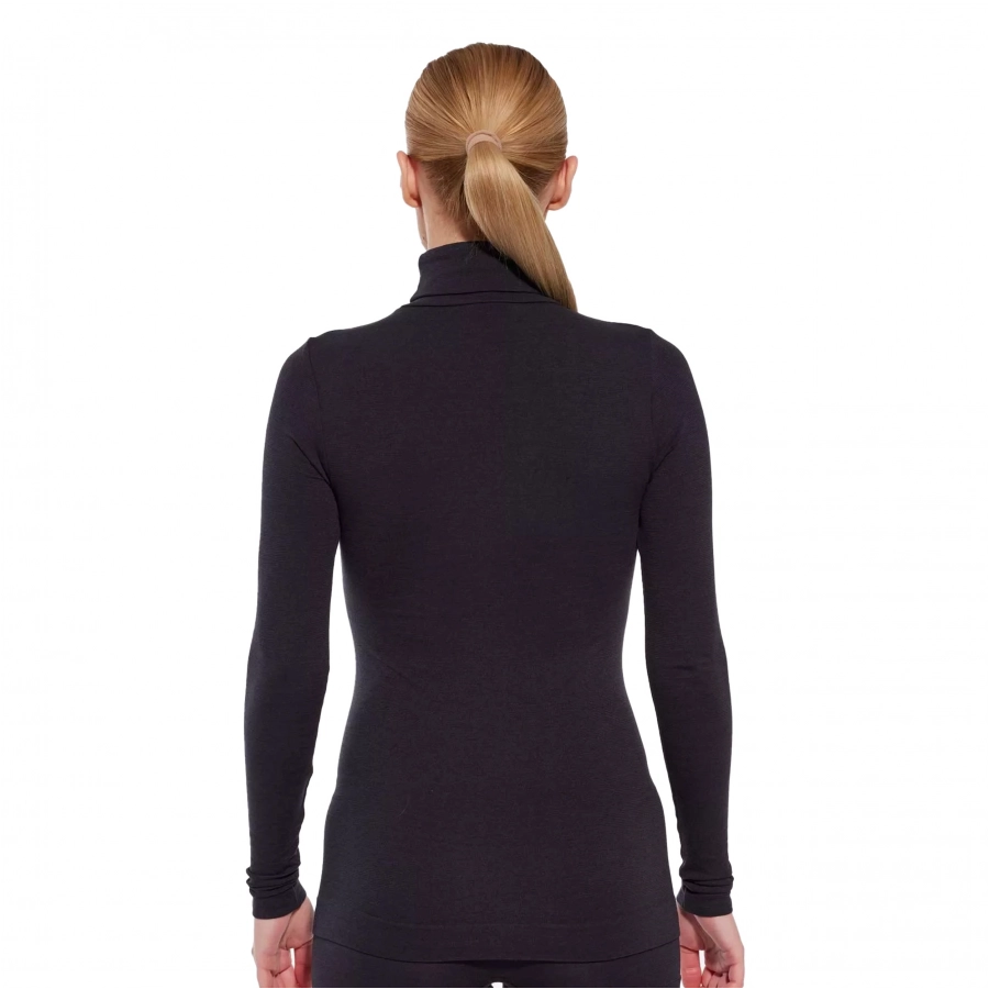 Koszulka z golfem Brubeck COMFORT MERINO damska czarna 4/4