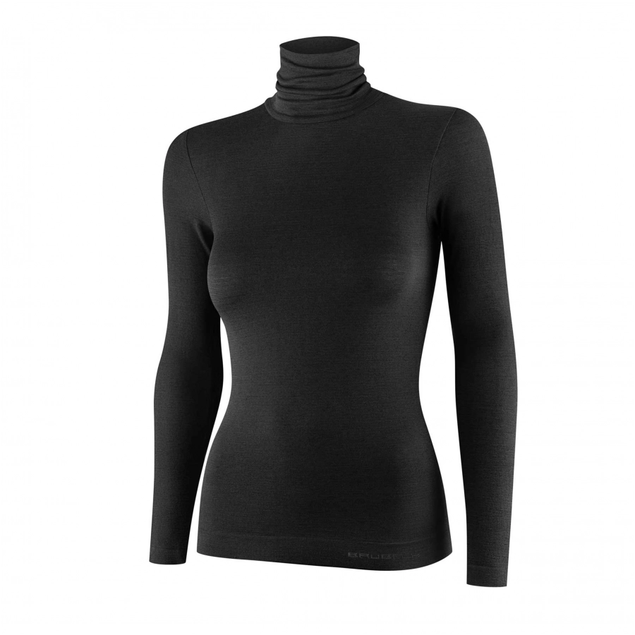 Koszulka z golfem Brubeck COMFORT MERINO damska czarna 1/4